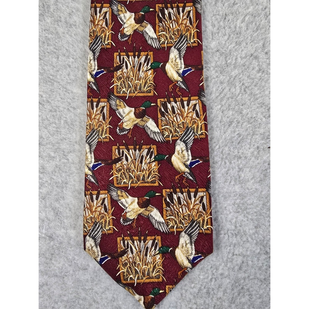 Field‎ & Stream Mallard Duck Burgundy Silk Necktie Mens Hunting Fishing
